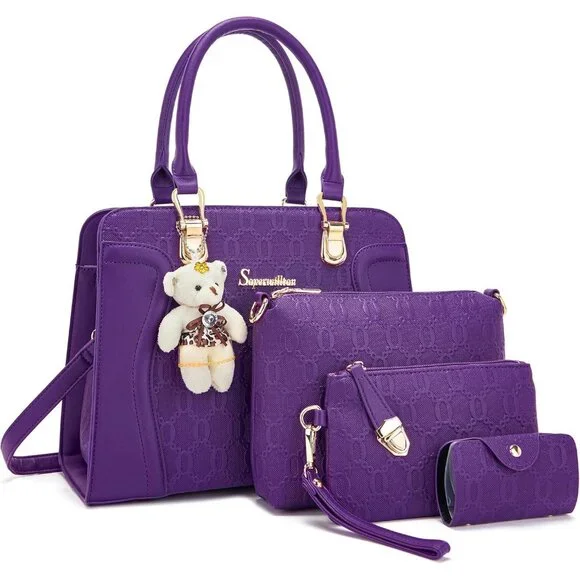 Women's Purple Faux Leather Top Handle High Quality Smooth Zippers Tote Bag - Picture 1 of 7